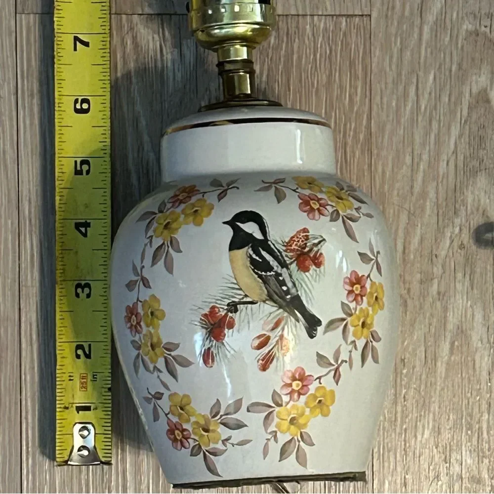 Vintage Bird Lamp Porcelain Painted Bedside Table Jar Floral Asian Design 9” - Picture 6 of 13